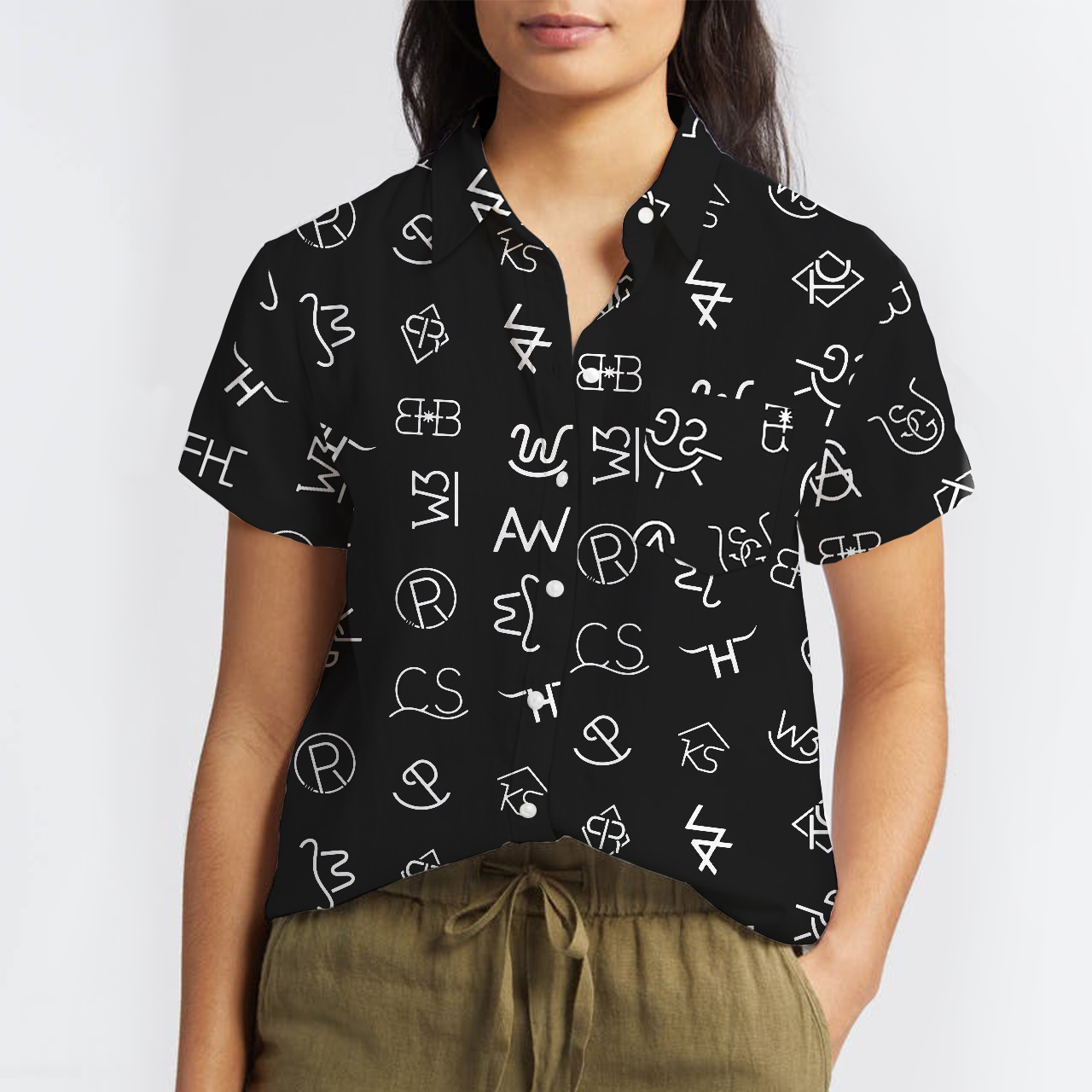 Garbled Symbol Button Up Shirts