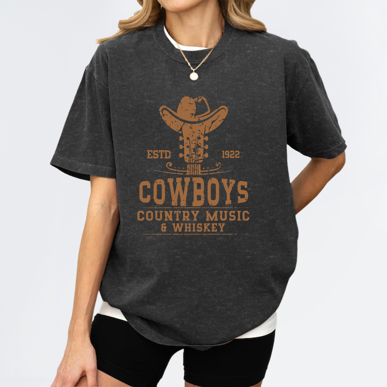 Country Music Whiskey Western Cowboy Garment-dye Tees