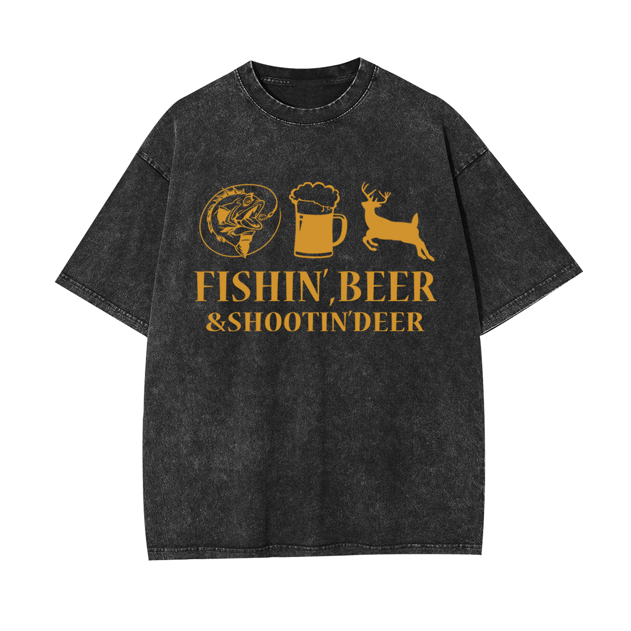 Fishin', Beer&Shootin' Deer Funny Garment-dye Tees