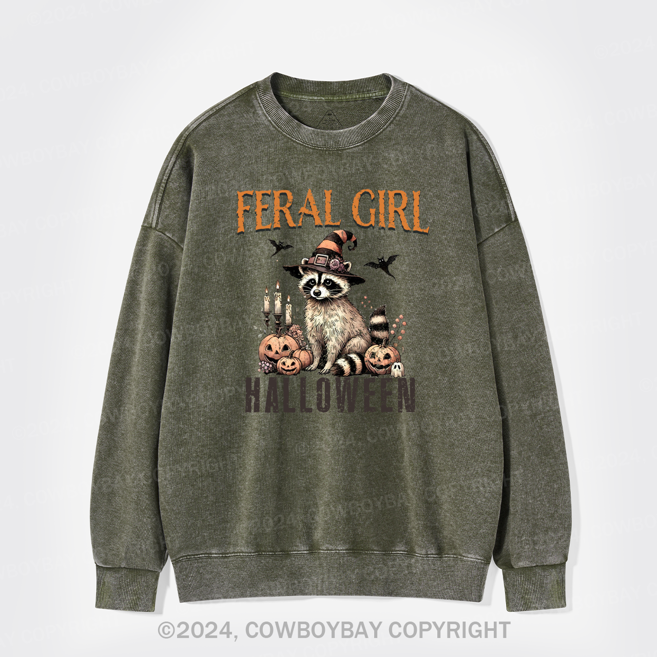 Feral Raccoon Halloween Washed Sweatshirts
