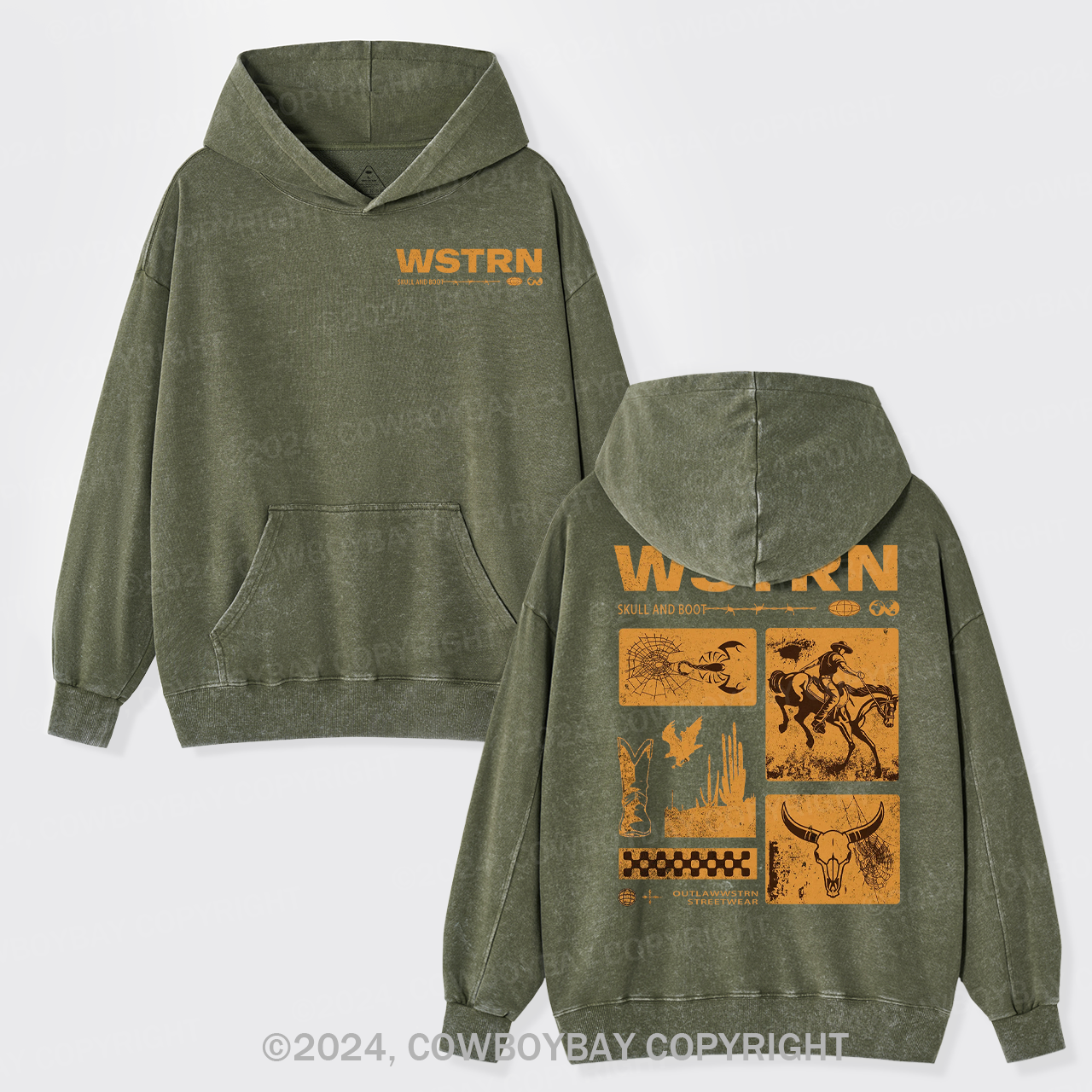 Wstrn Skull And Boot Garment-Dye Hoodies