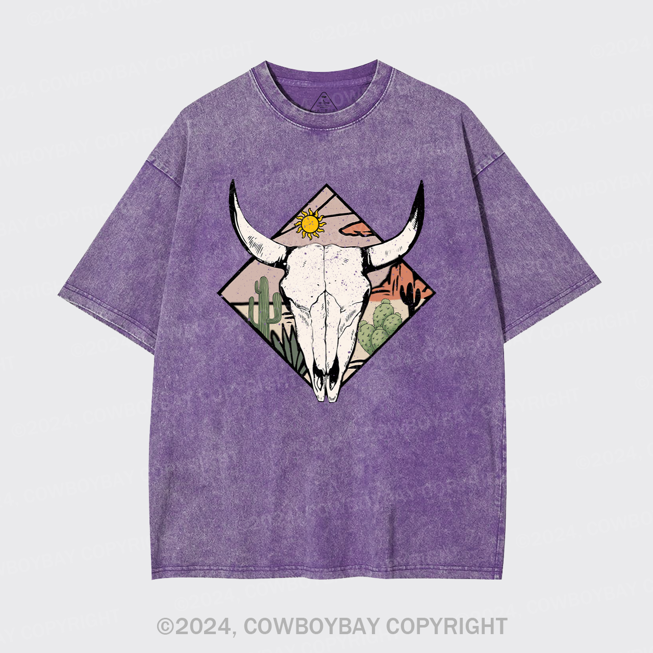 Boho Cow Skull Garment-dye Tees For Cowboy