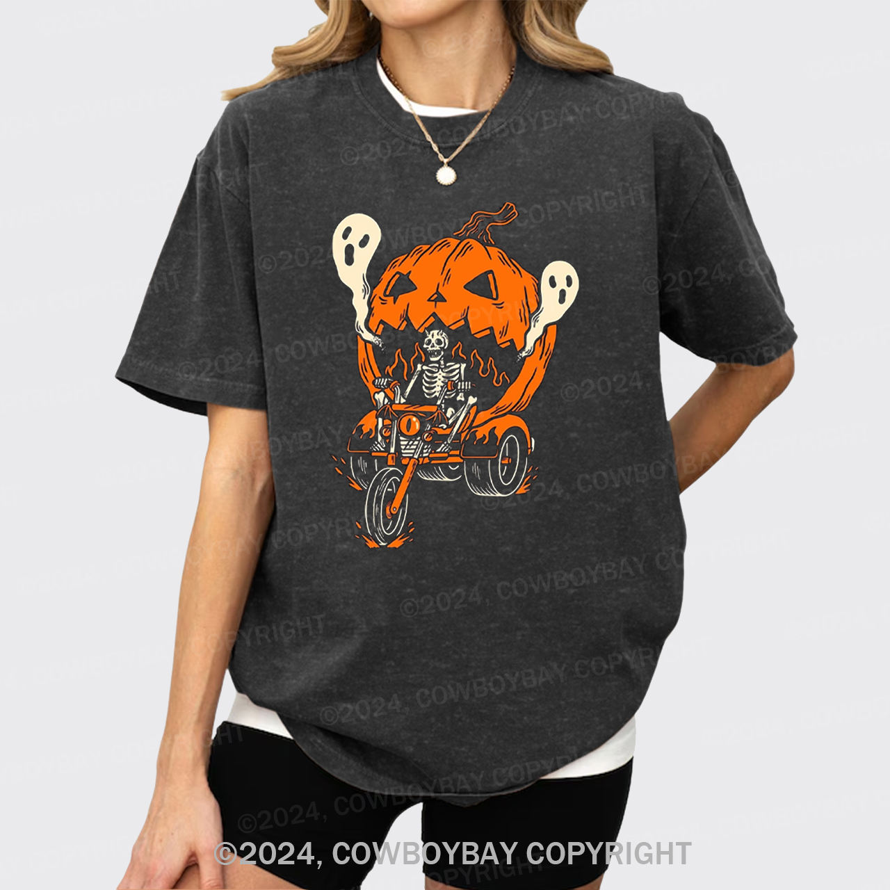The Skeleton Rides The Pumpkin Cart Garment-dye Tees