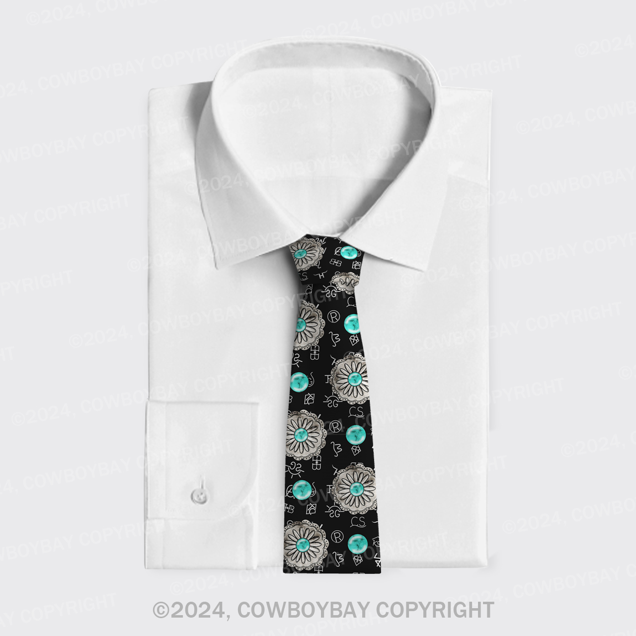 Turquoise Cattle Brand Silk Necktie