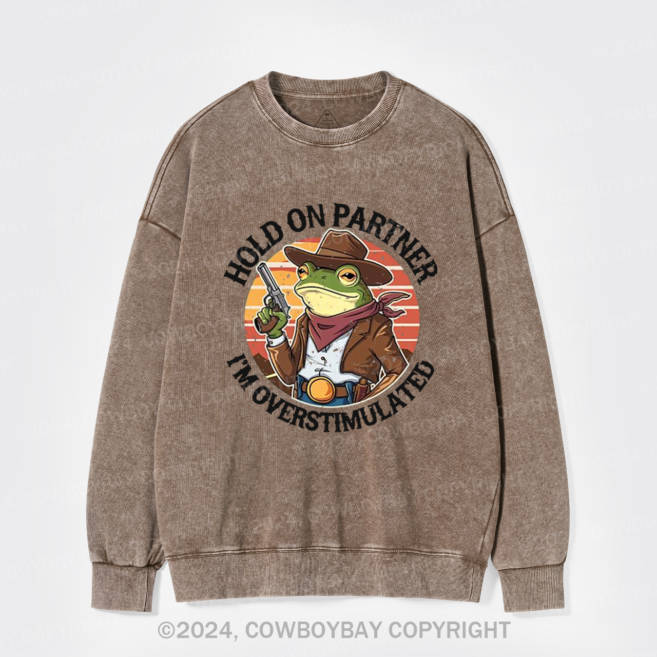 Hold On Partner I'm Overstimulated Washed Sweatshirts