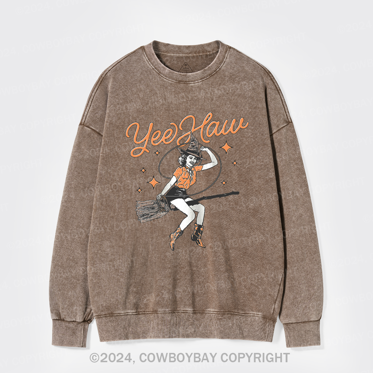 Yee Haw Vintage Halloween Cowgirl Witch Washed Sweatshirts