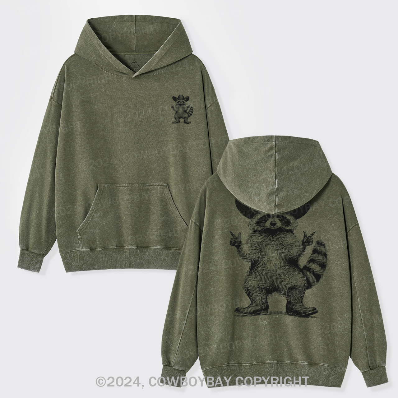 Cowboy Raccoon Vintage Garment-Dye Hoodies