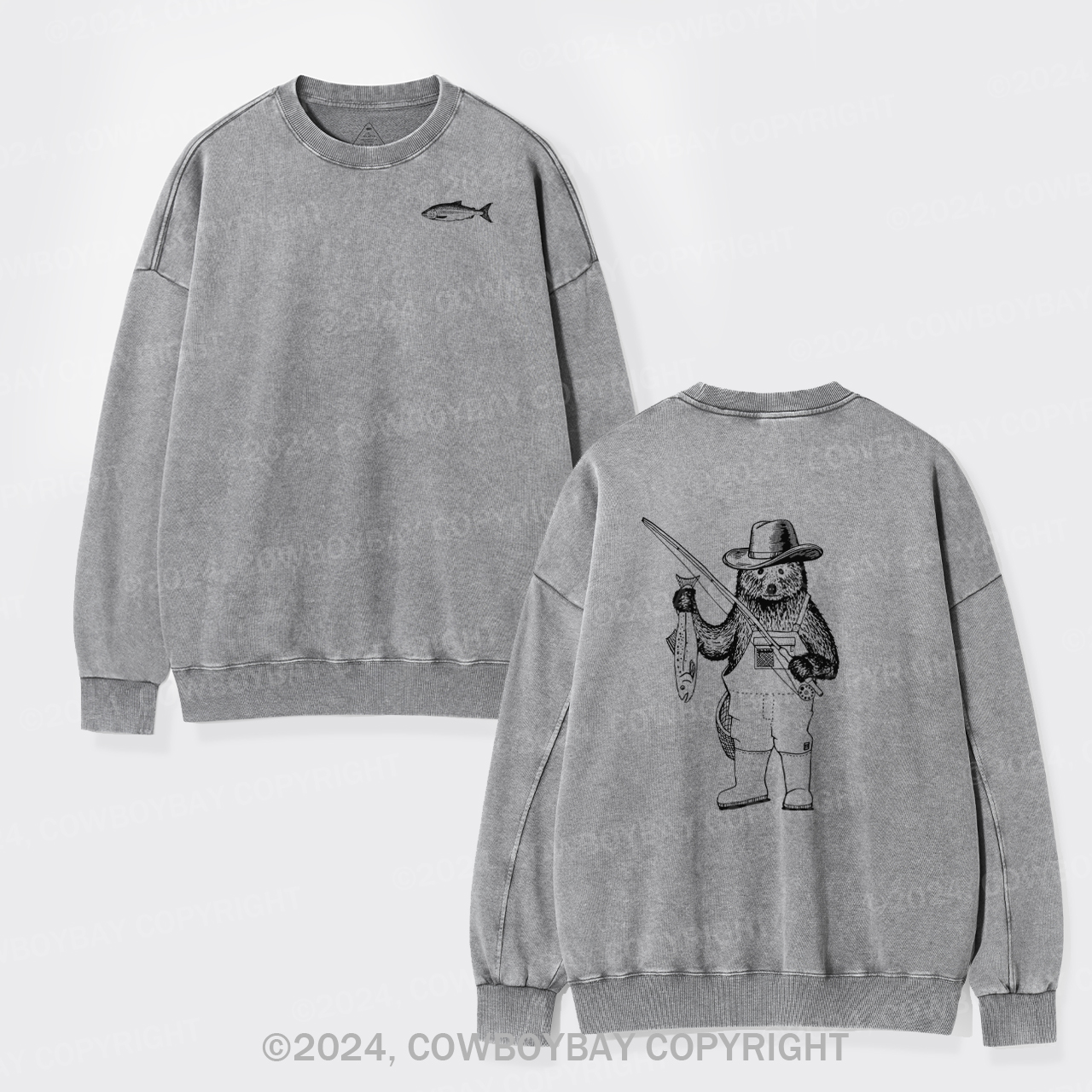 Fishing Bear Washed Sweatshirts