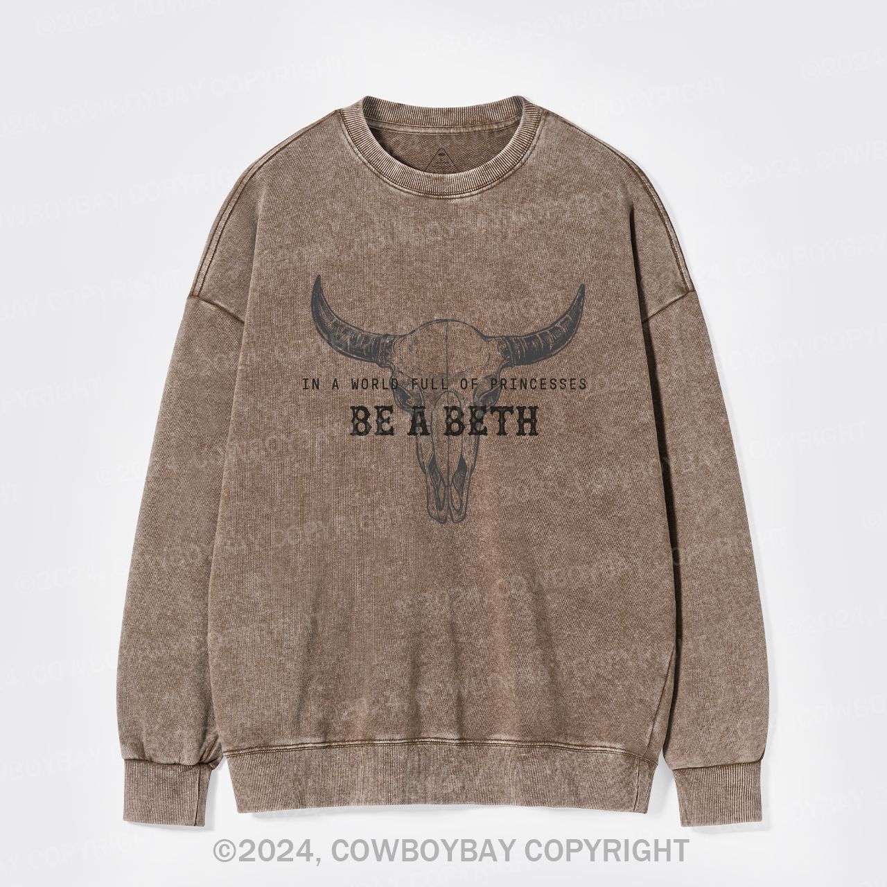 Cowboybay,Boho Cow Skull Washed Sweatshirts
