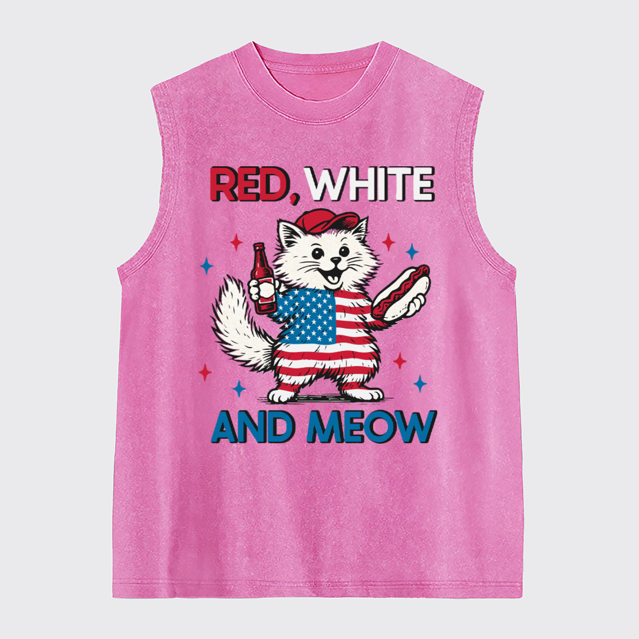 Funny Independence Day-Patriotic Cat Washed Tanks