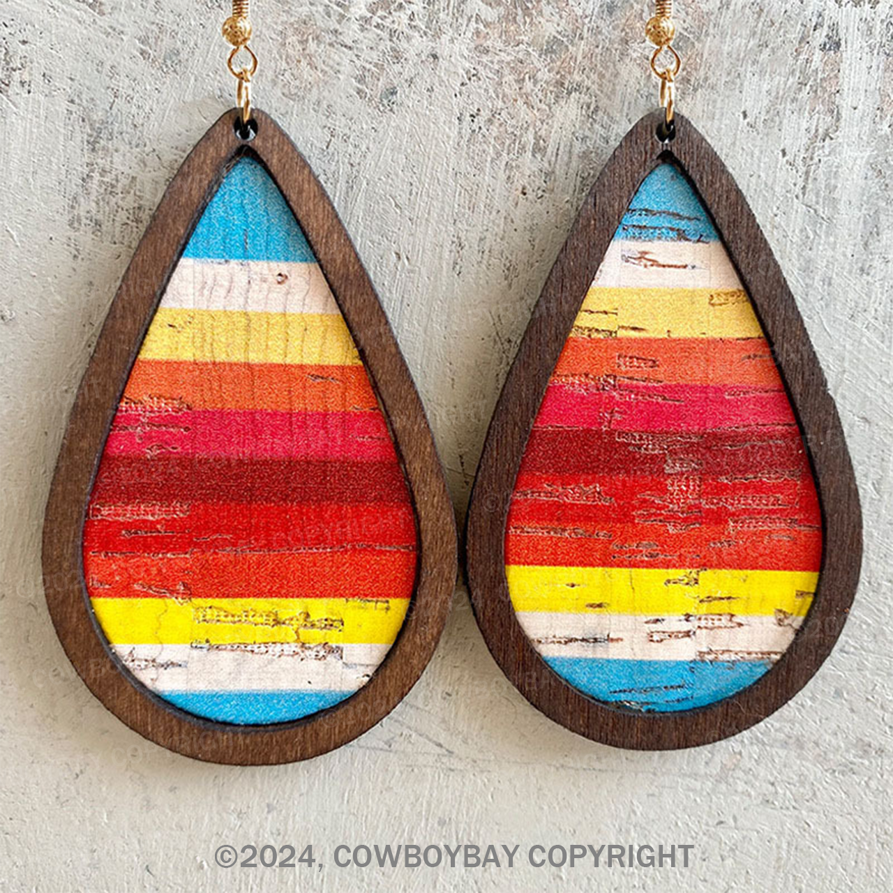 Boho Teardrop Wooden Earrings Print Pattern