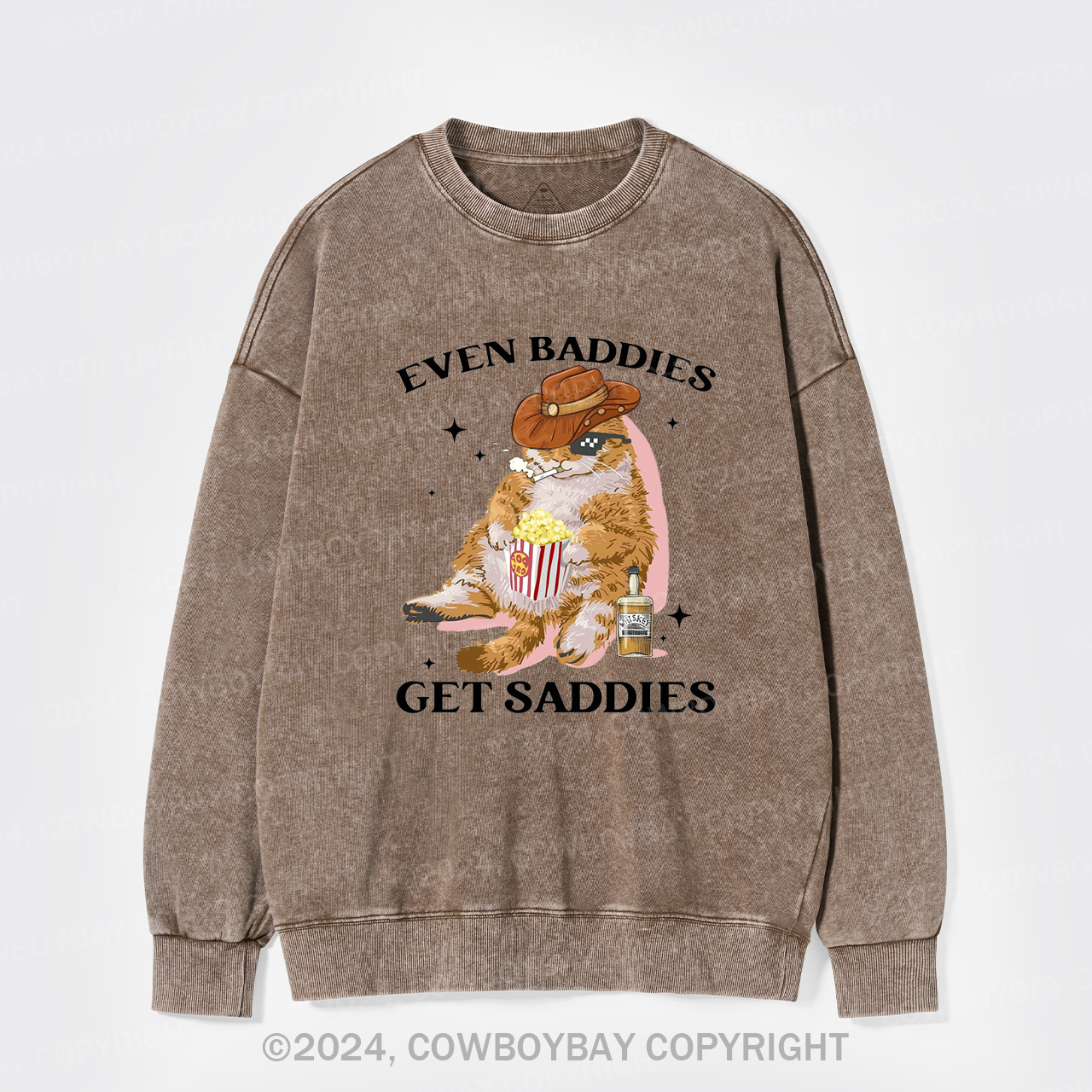Even Baddies Get Saddies Funny Cat Washed Sweatshirts