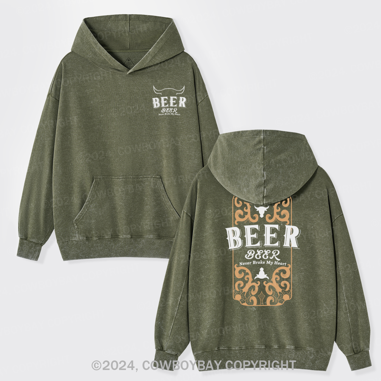 Bull's Head With Beer Garment-Dye Hoodies