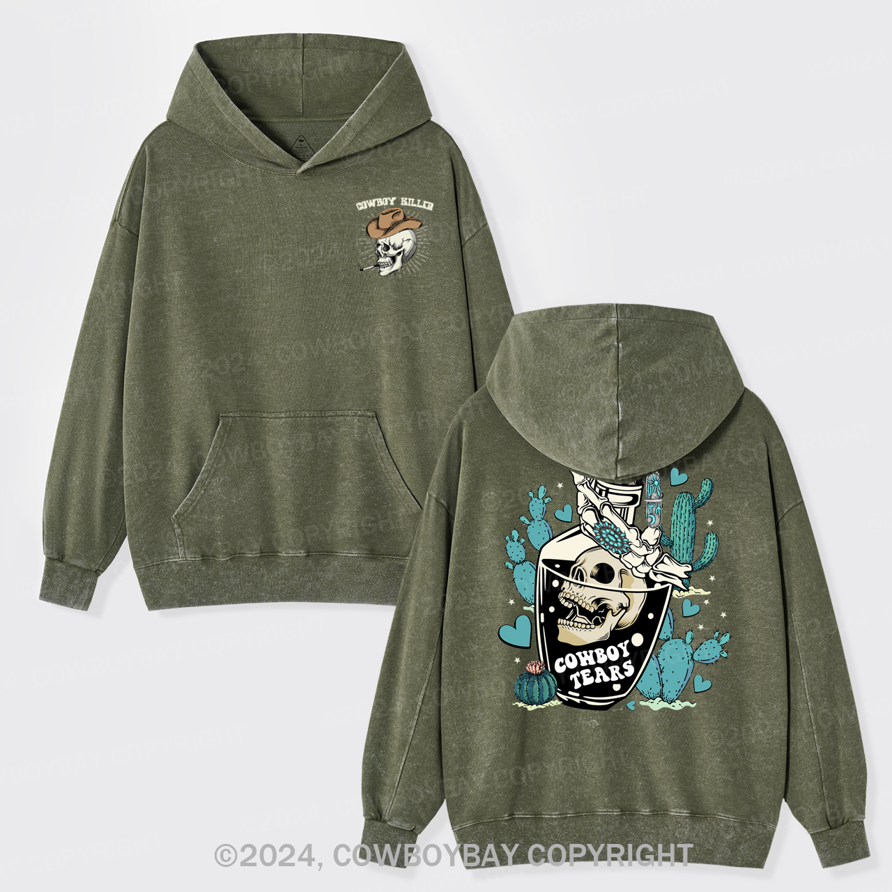 Western Turquoise Jewelry Garment-Dye Hoodies