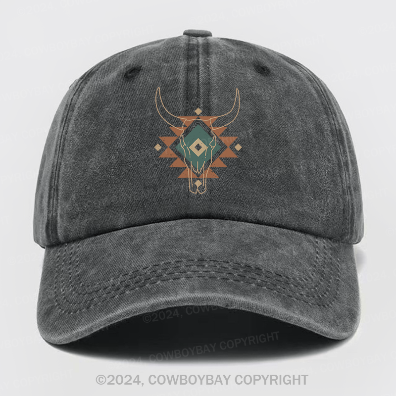 Aztec Cow Skull South Western Wash Hat