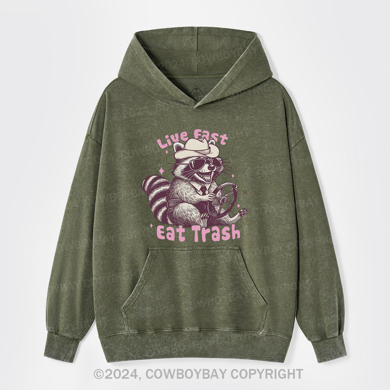 Live Fast Eat Trash Raccoon Garment-Dye Hoodies