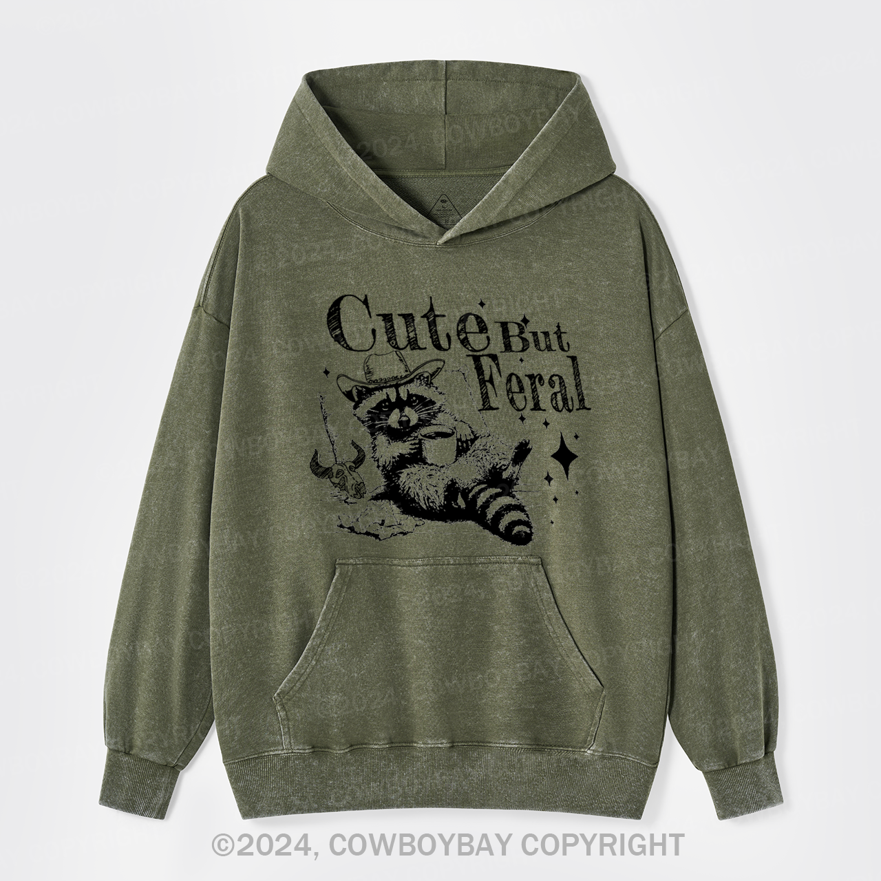 Cute But Feral Raccoon Garment-Dye Hoodies