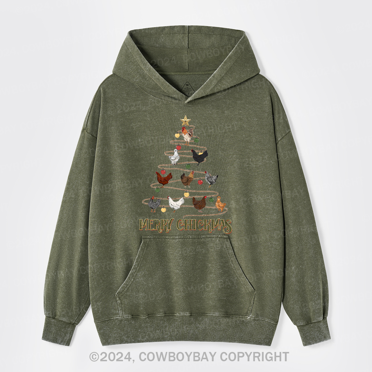Christmas Chicken Vintage Garment-Dye Hoodies