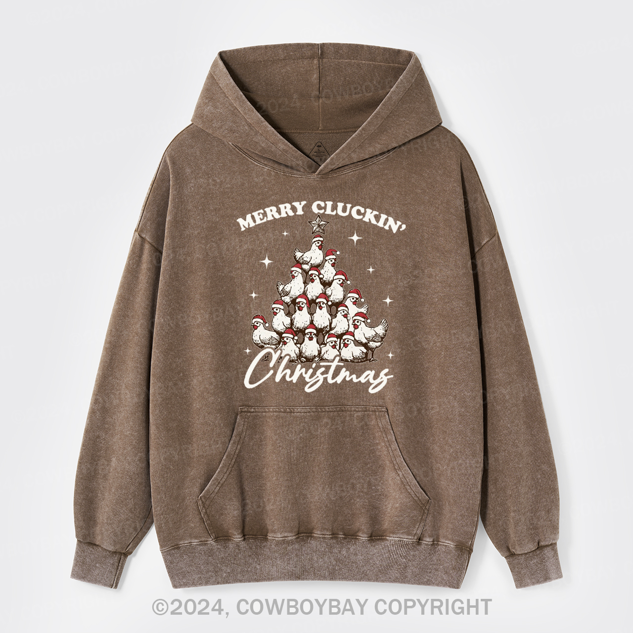 Merry Christmas Chickens Garment-Dye Hoodies