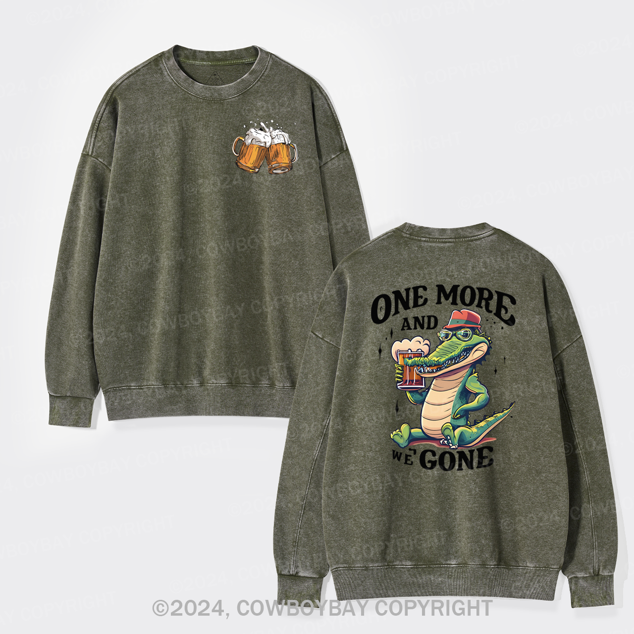 A Crocodile Drinking Beer Washed Sweatshirts