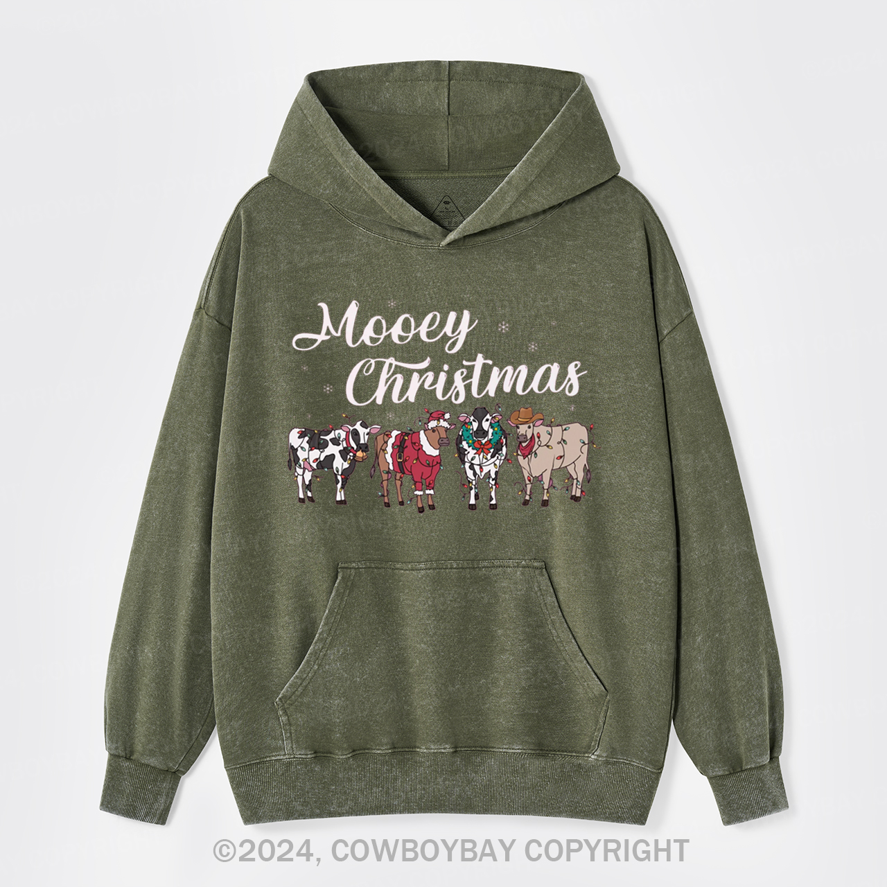 Farm Christmas Cow Garment-Dye Hoodies
