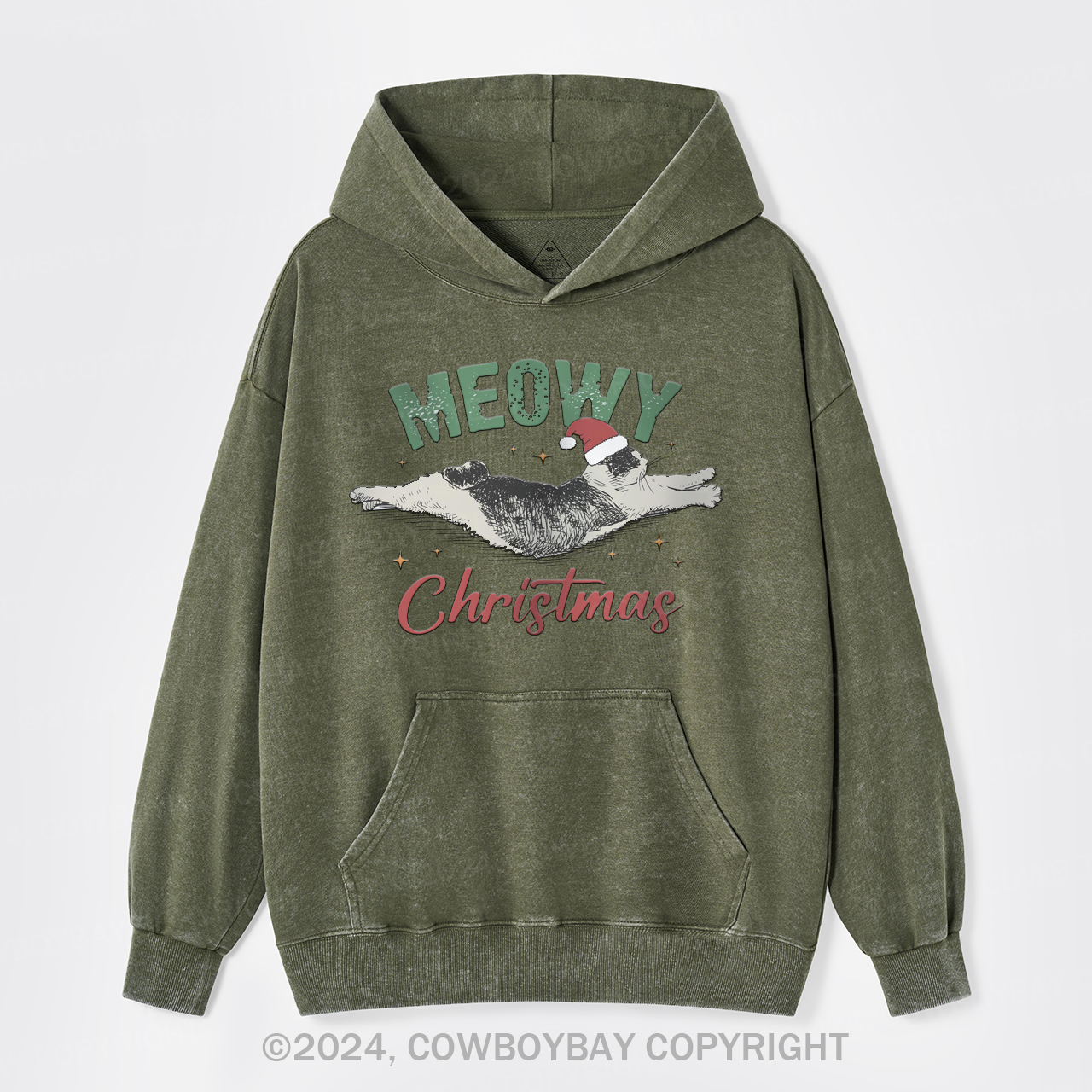 Funny Meowy Christmas Garment-Dye Hoodies