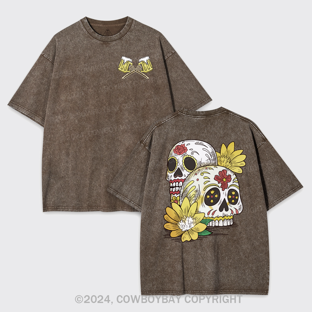 Beer Skull Montage Garment-dye Tees