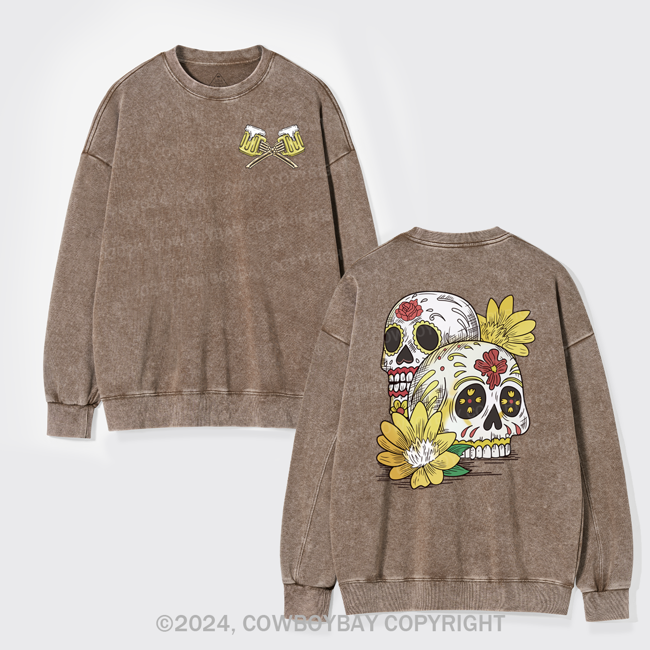 Beer Skull Montage Washed Sweatshirts
