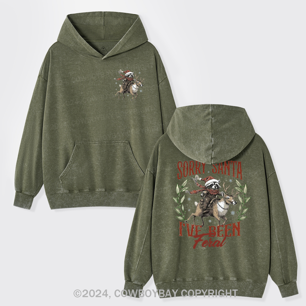 Christmas Raccoon,Sorry Santa Garment-Dye Hoodies