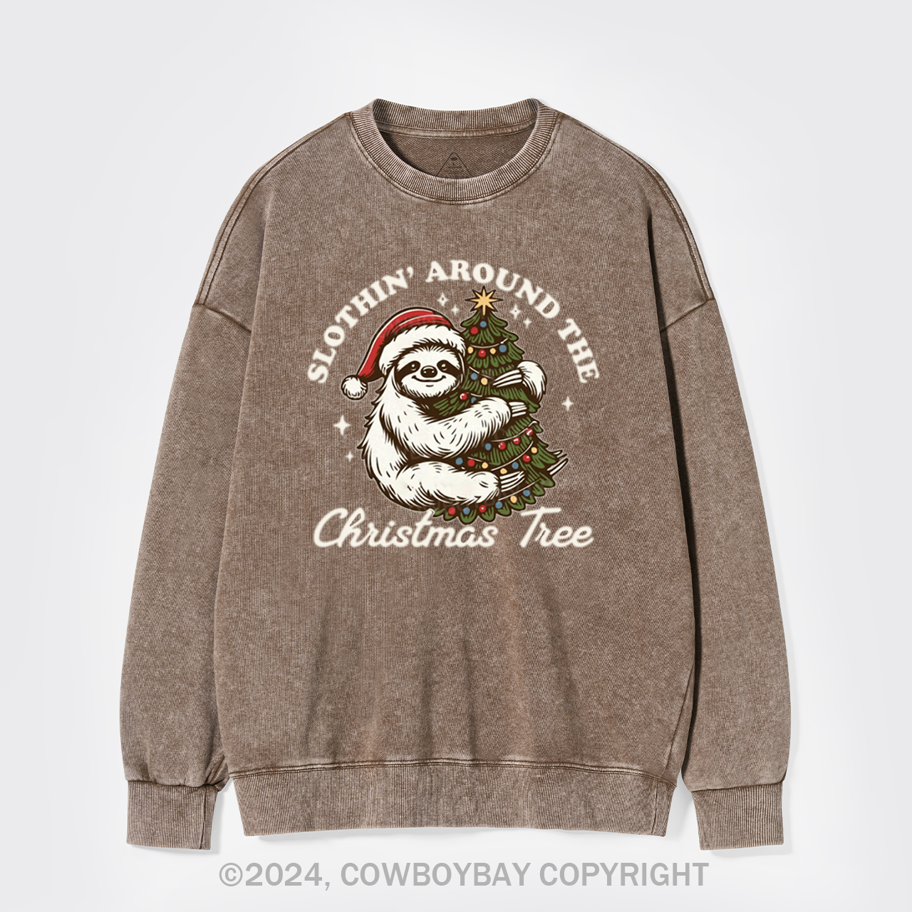 Slothin Around The Christmas Tree Washed Sweatshirts