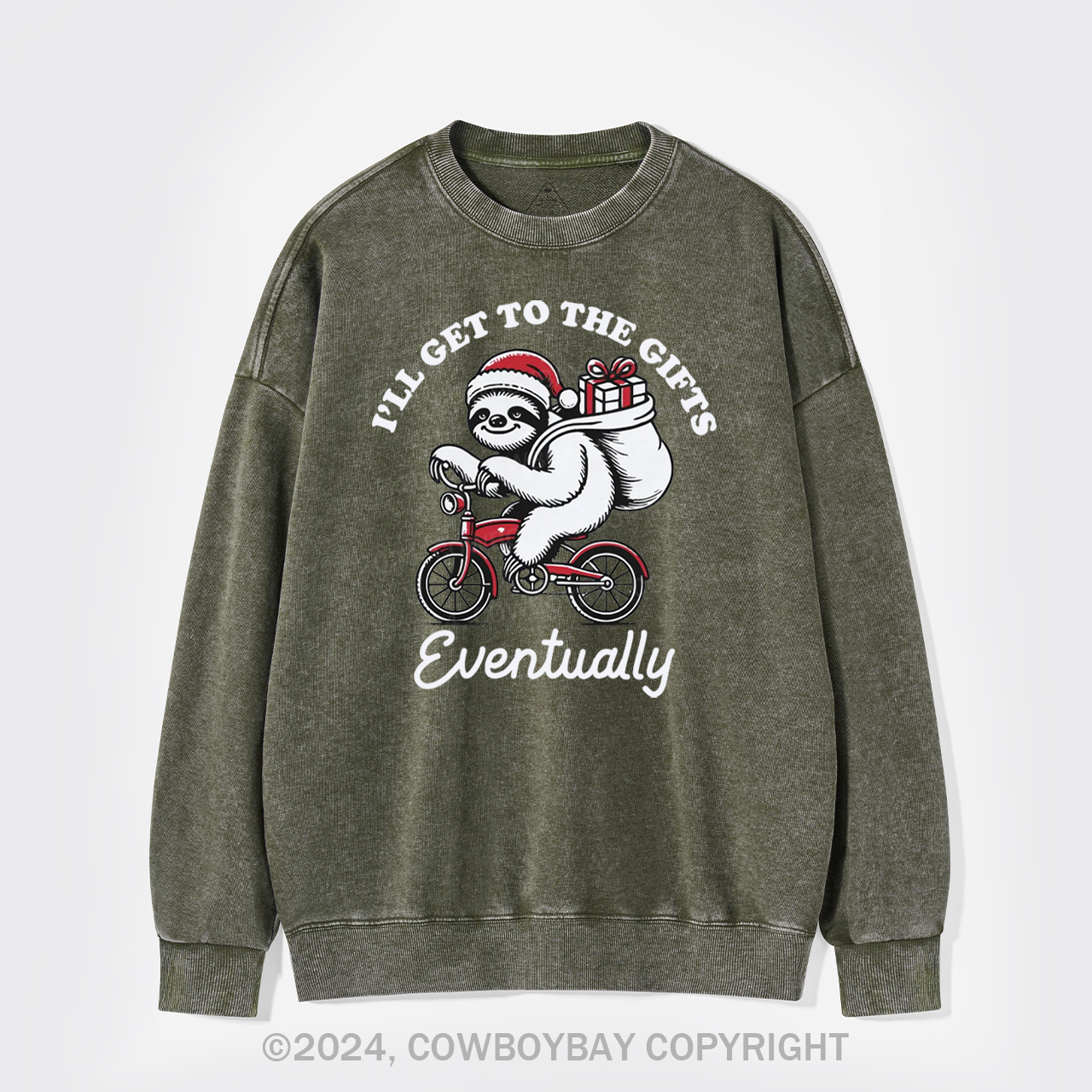 Merry Christmas Sloth Washed Sweatshirts