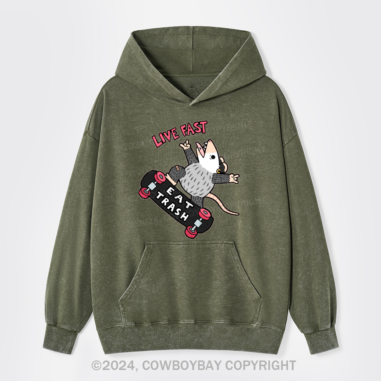 Live Fast Eat Trash Garment-Dye Hoodies