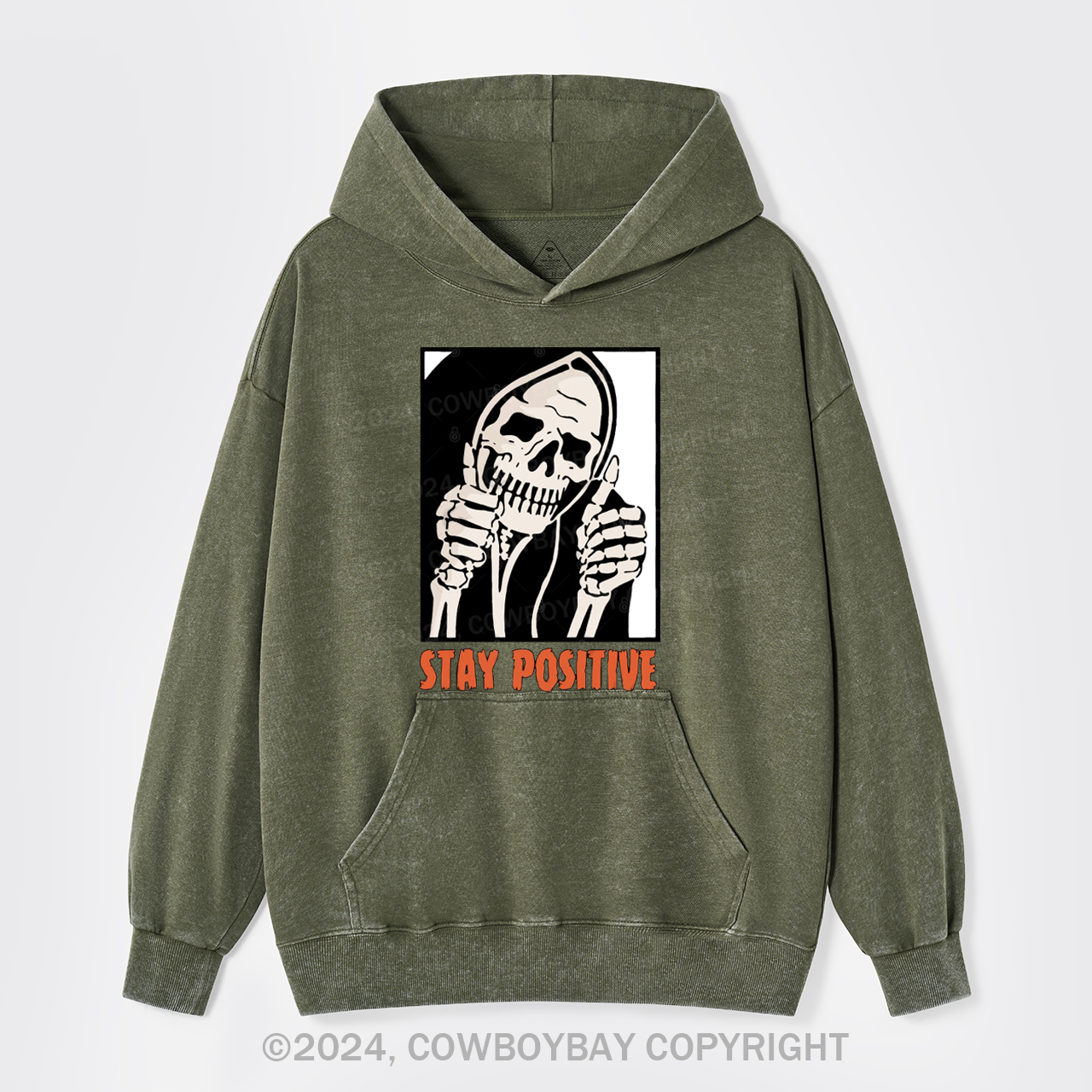 Stay Positive Skeleton Garment-Dye Hoodies