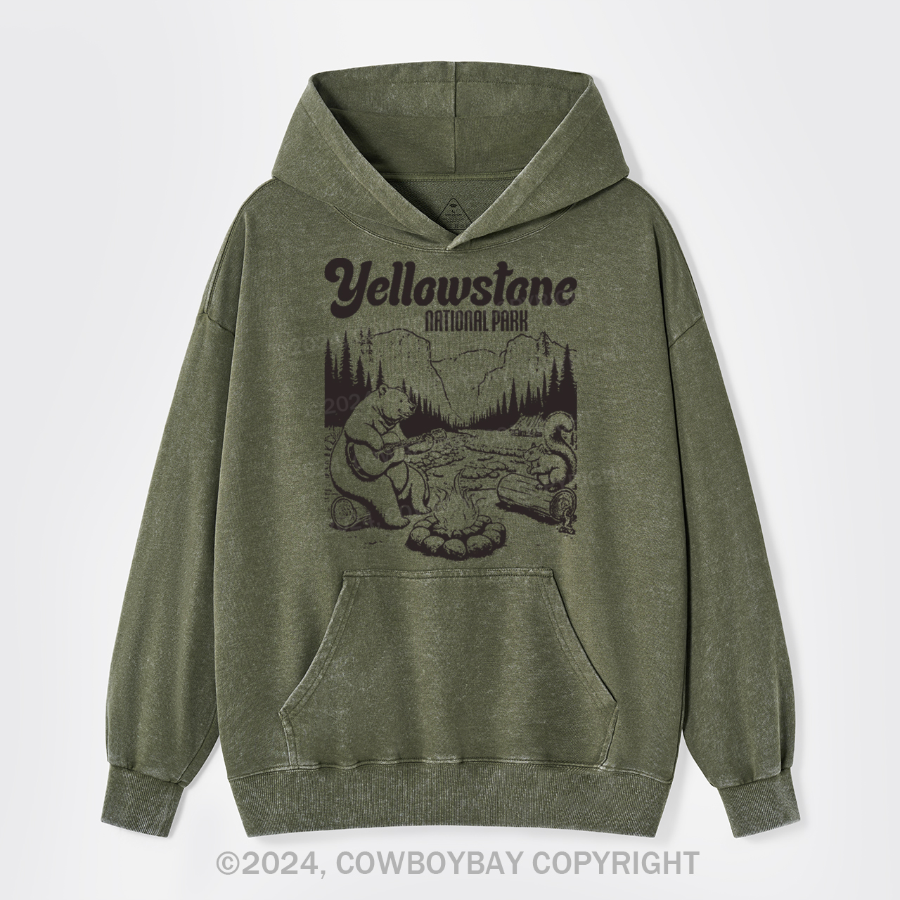 Cute Bear In The Yellowstone National Park Garment-Dye Hoodies
