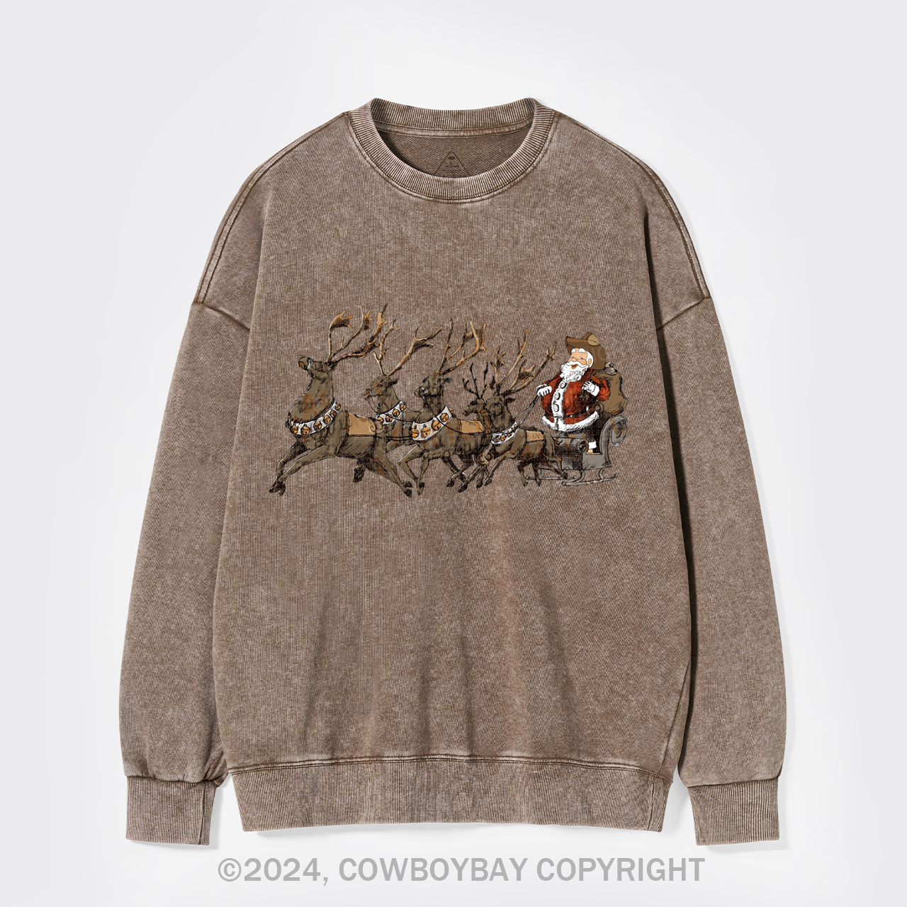 Cowboy Santa With Reindeer Washed Sweatshirts