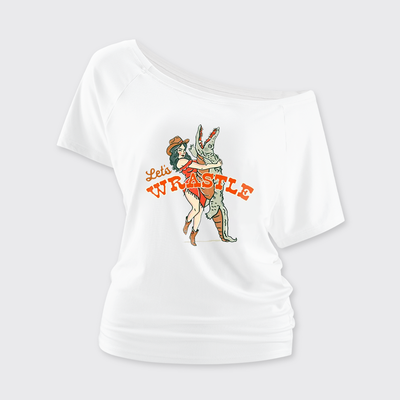 Let's Wrastle Cowgirl Power Off Shoulder Top