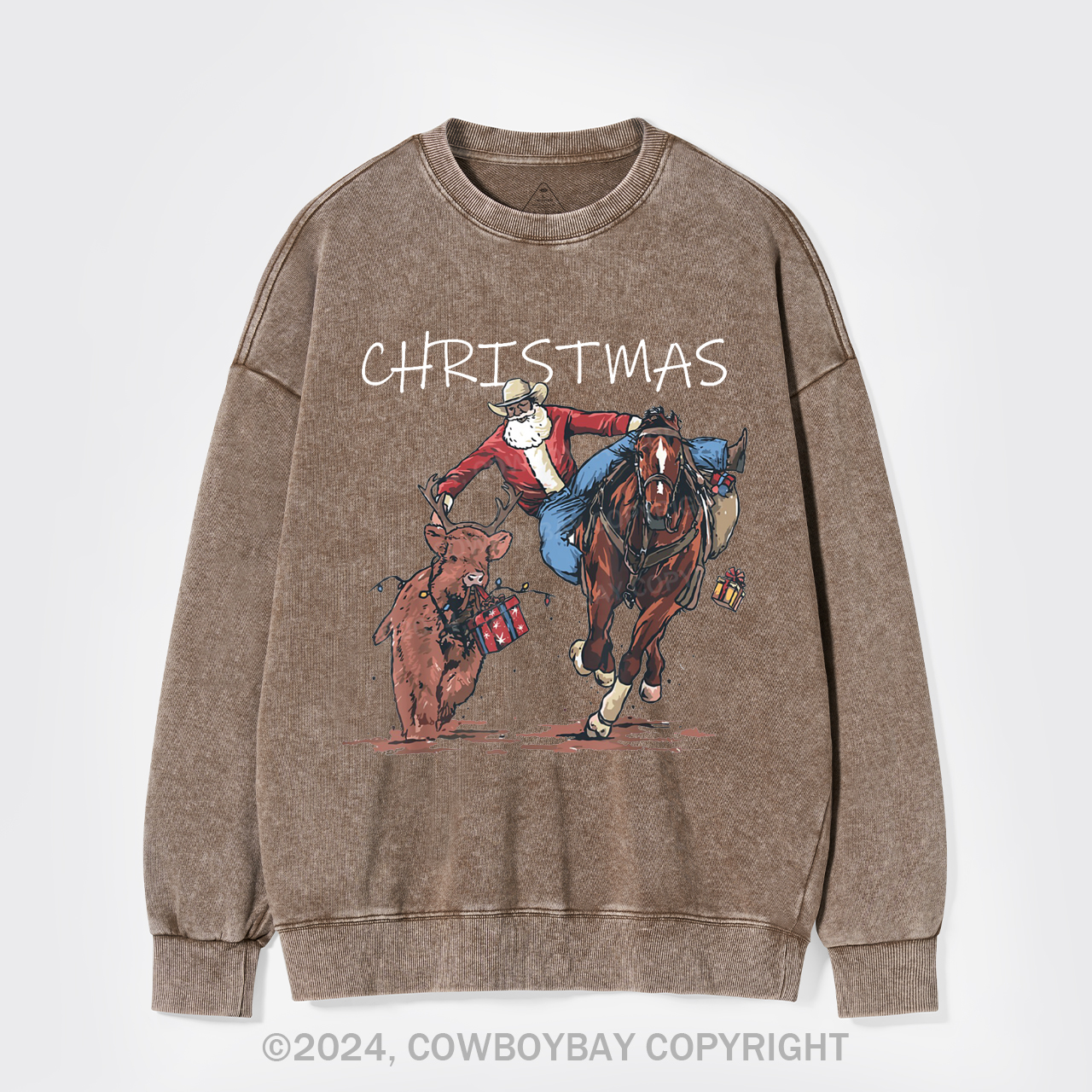 Cowboy Santa Claus Bullfight Washed Sweatshirts