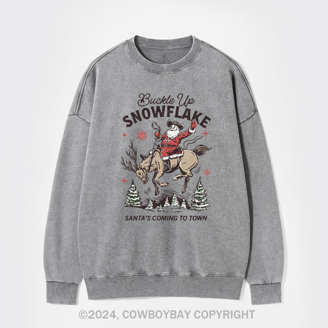 Retro Christmas Cowboy Santa Washed Sweatshirts