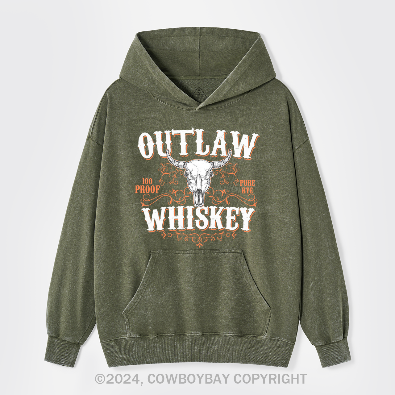 Outlaw Whiskey 100 Proof Pure Rye Garment-Dye Hoodies