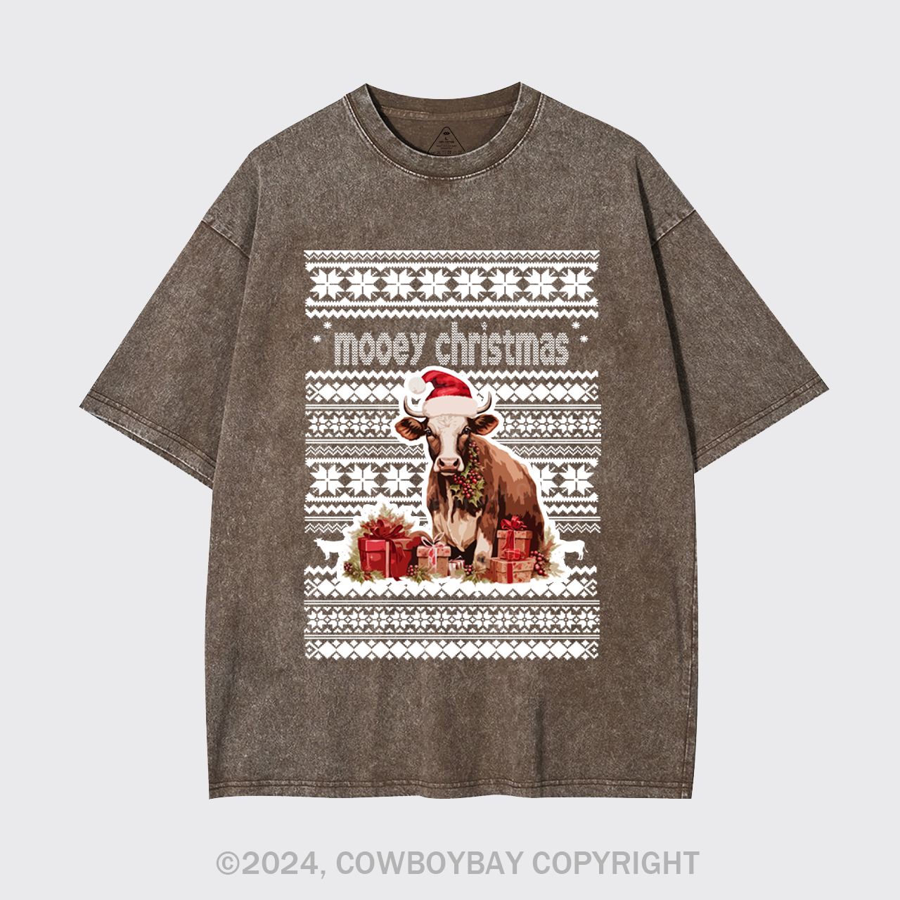Christmas Cow With Santa Garment-dye Tees