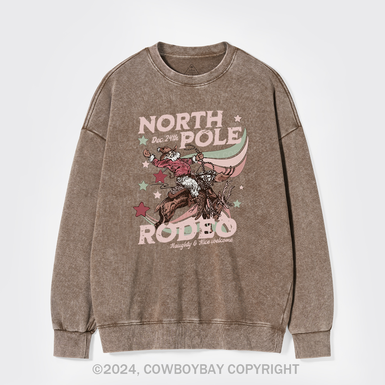 North Pole Rodeo Retro Western Christmas Washed Sweatshirts