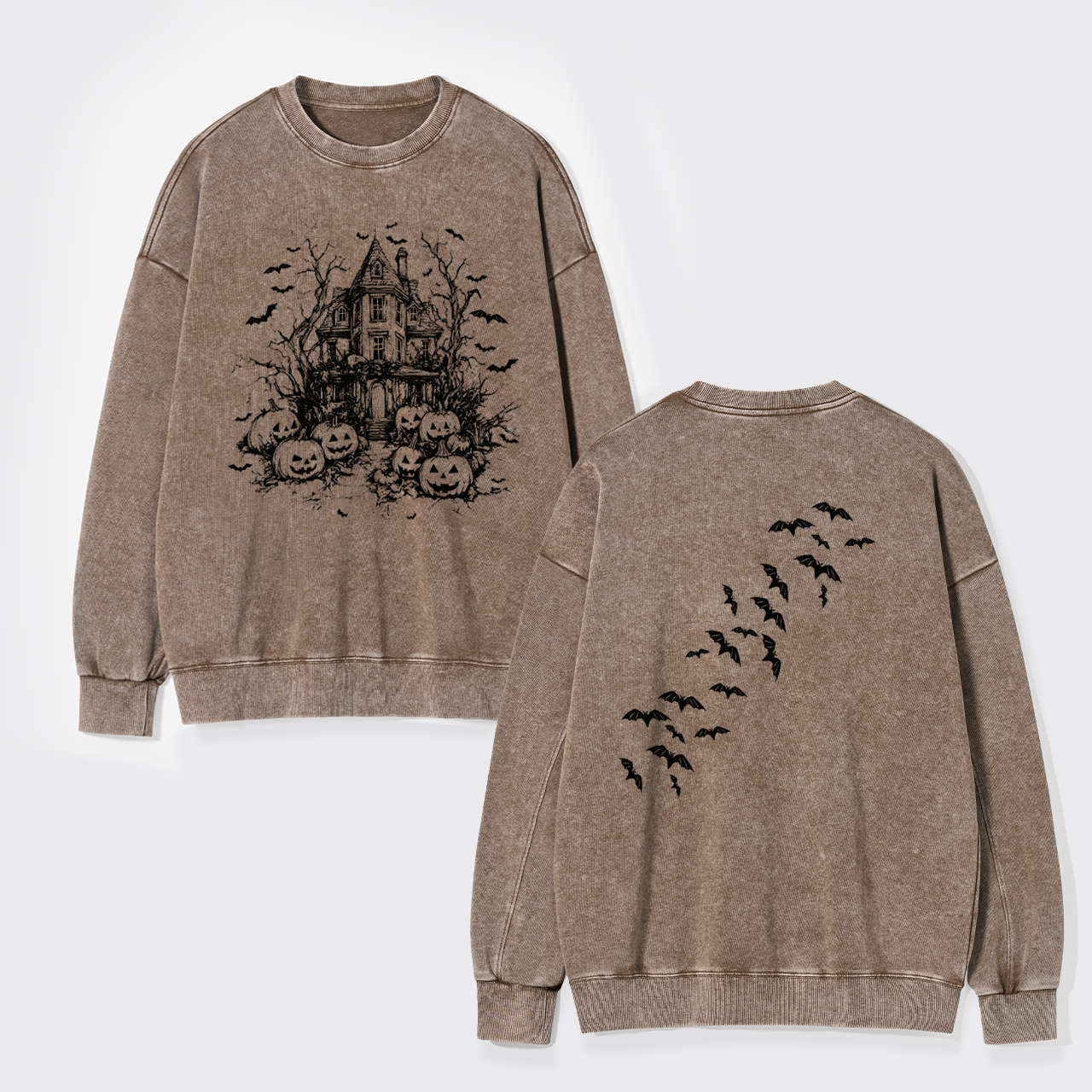 Vintage Haunted House Halloween Washed Sweatshirts