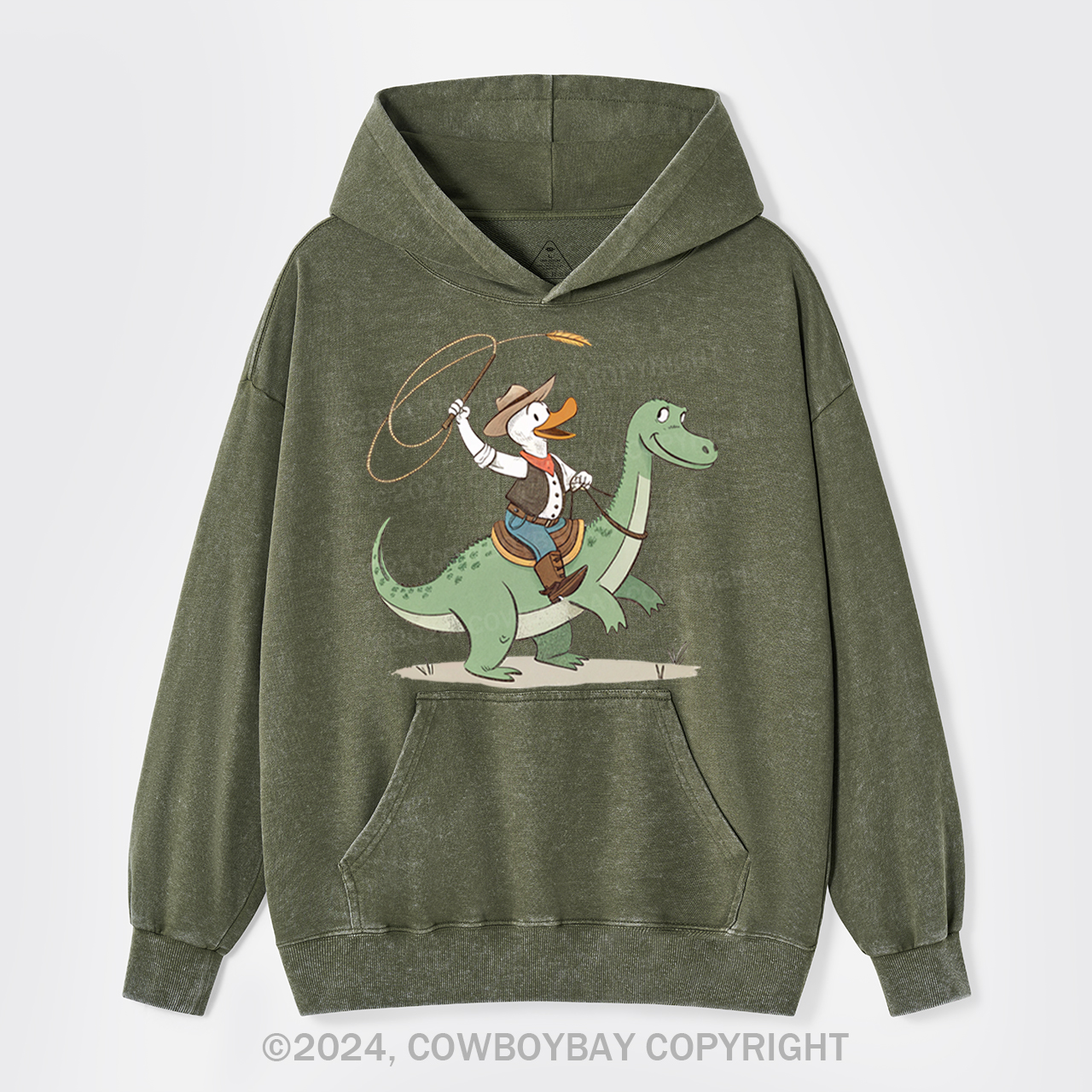 Cowboy Duck Riding Dinosaur Garment-Dye Hoodies