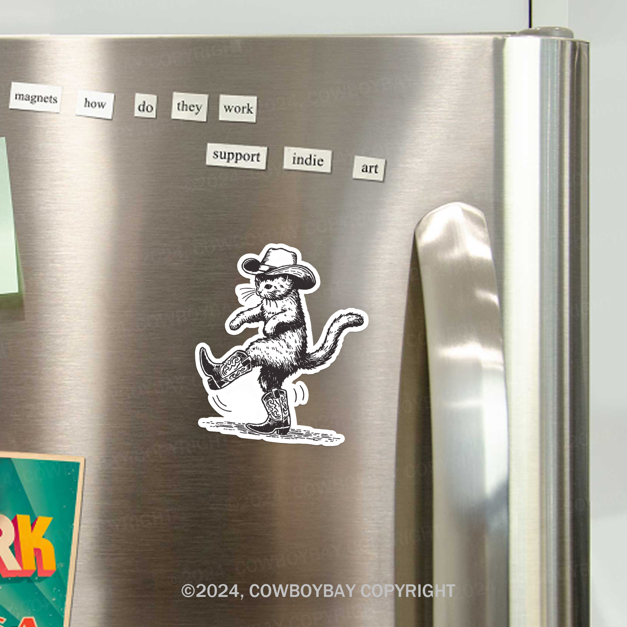 Cowboy Cat Looking for Fish Fridge Magnet