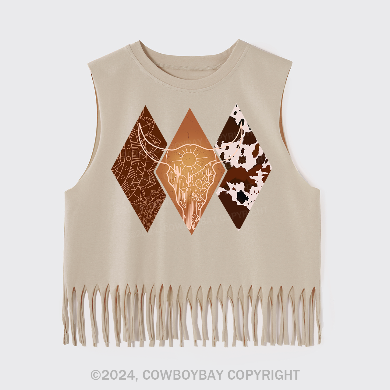 Boho Bull Cowskull Fringe Tank