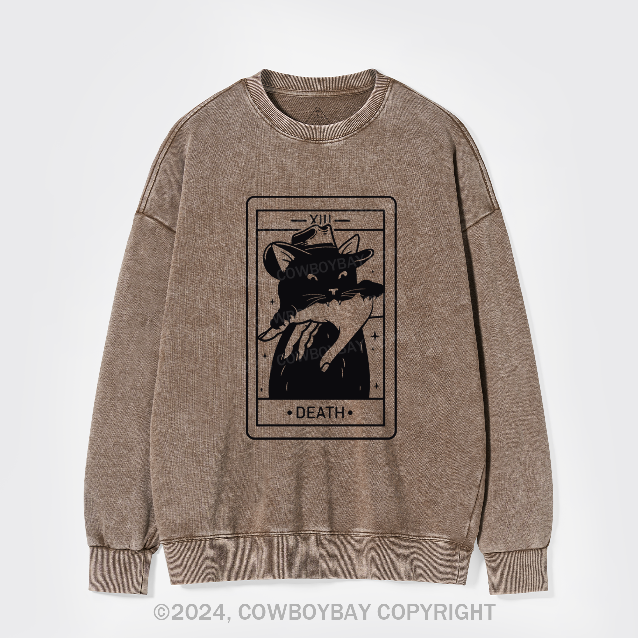 Tarot Death Witchy Cat Washed Sweatshirts