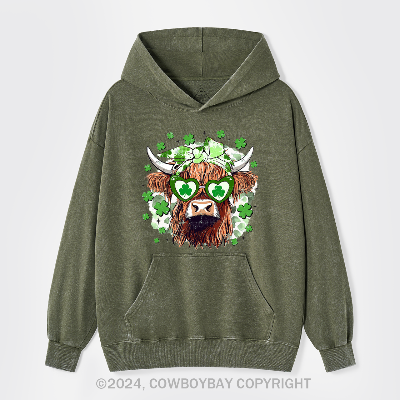 St Patrick's Day Highland Cow Garment-Dye Hoodies