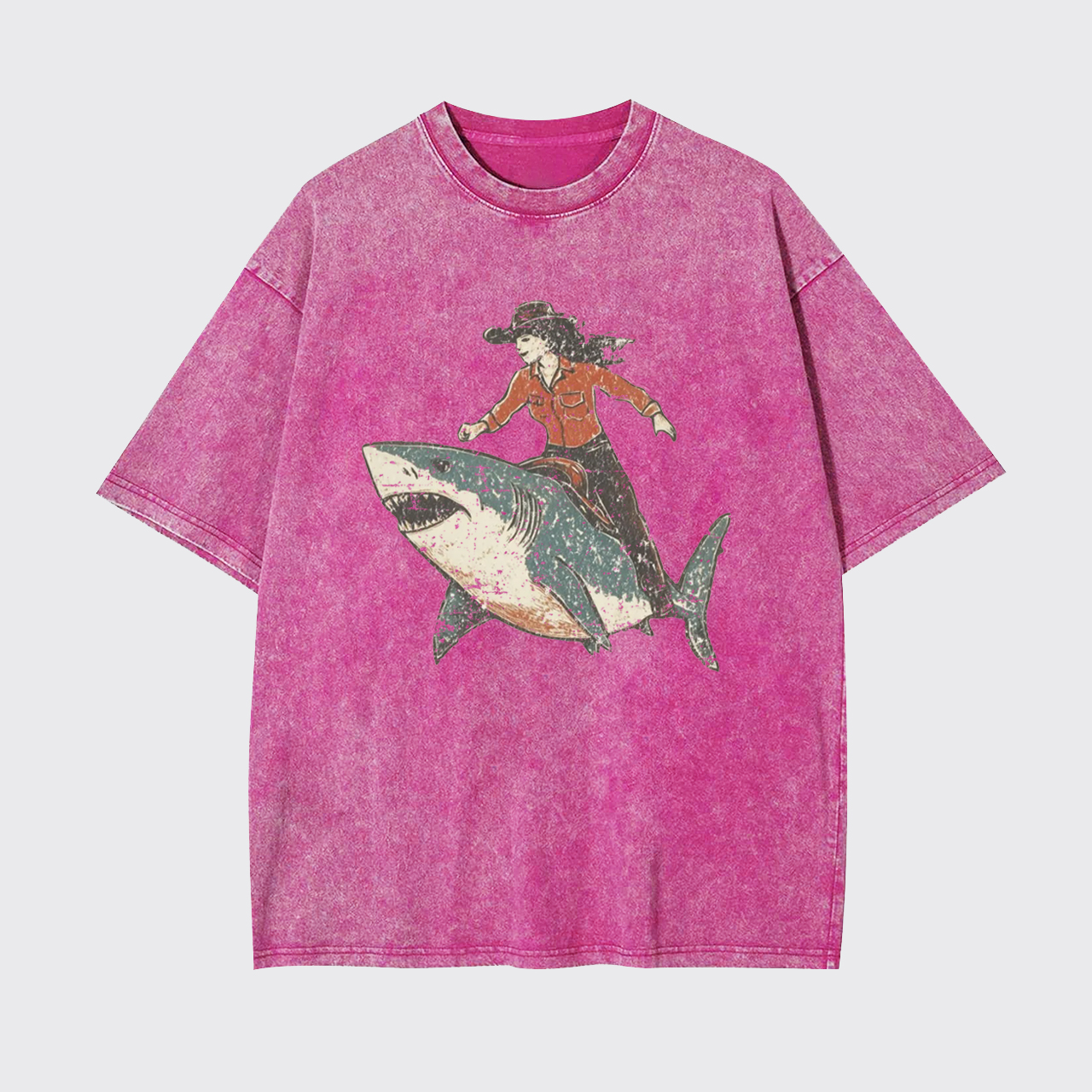 Cowgirl Riding Shark Garment-dye Tees