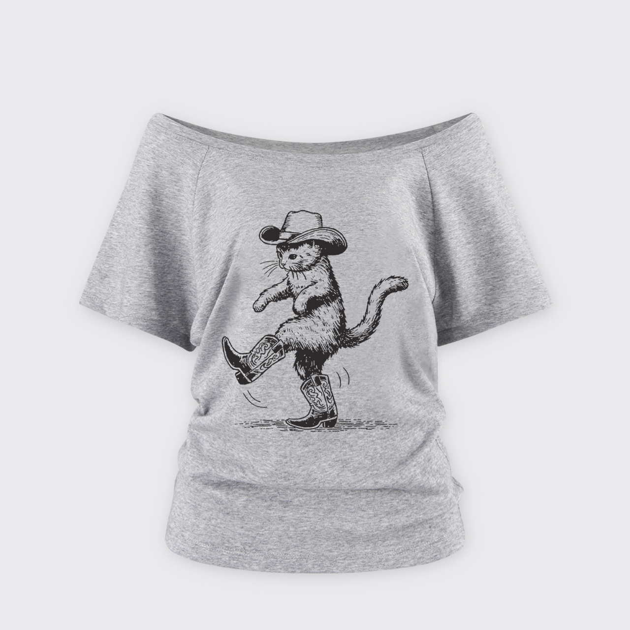Cowboy Cat Looking For Fish Off Shoulder Top