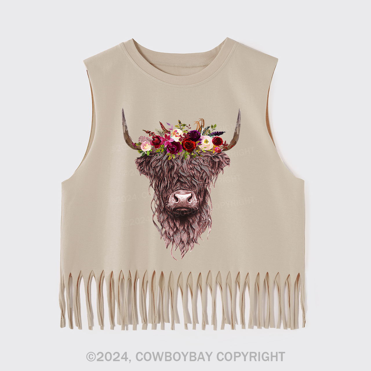 Flower Highland Cow Fringe Tank